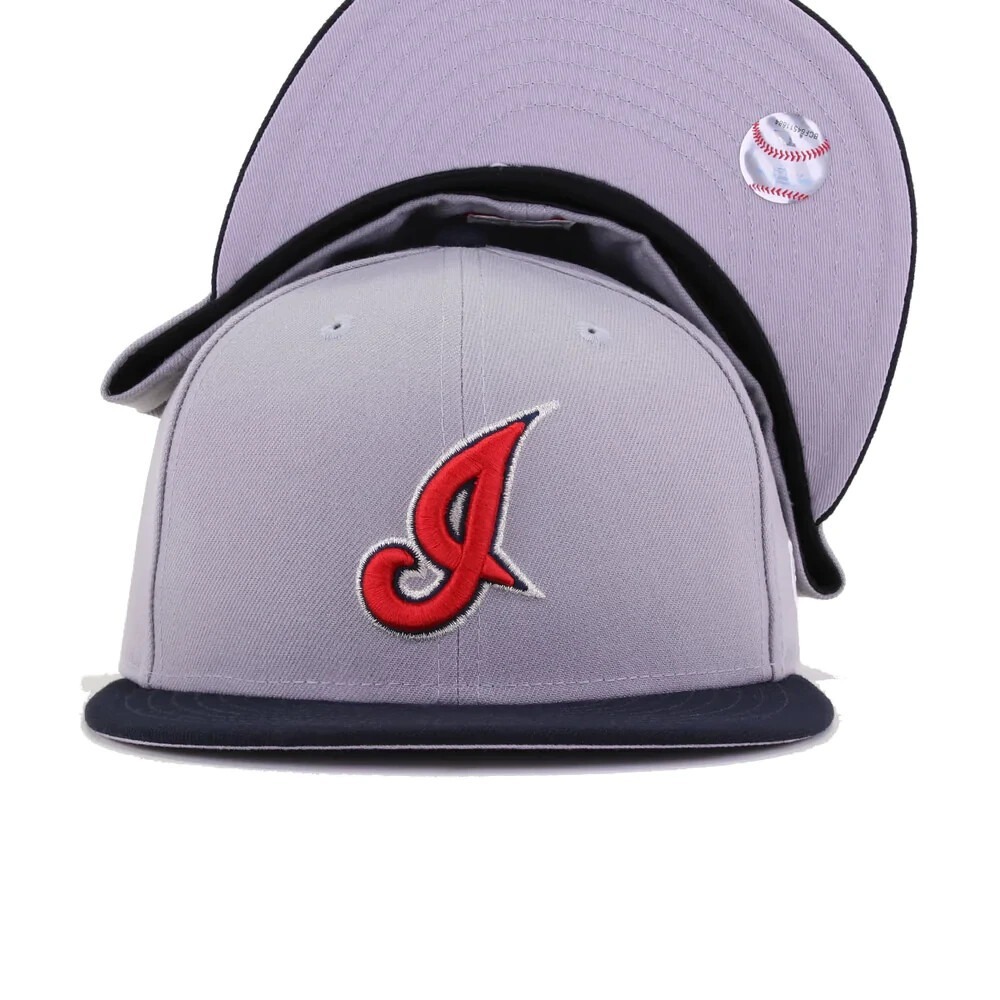 Cleveland Indians New Era 59FIFTY MLB Gray Navy Red Fitted Cap Hat Size 7 1/2